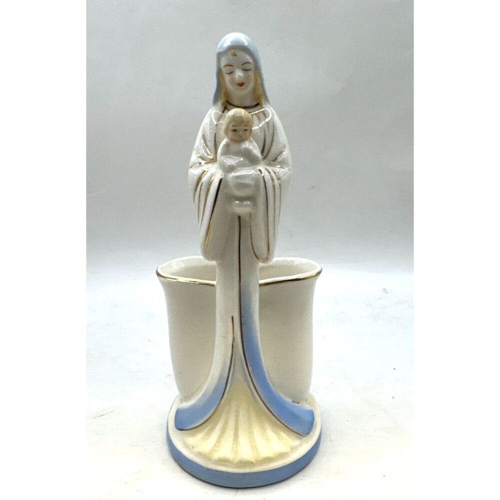 Vintage Bisque Porcelain Madonna and Child Jesus Statue planter